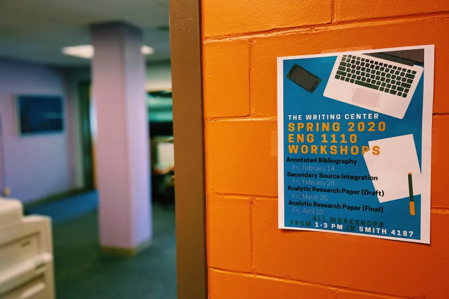 Writing Center poster in lounge